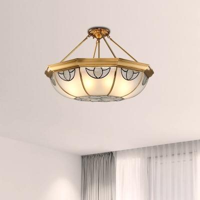 4 Lights Semi Flush Mount Traditional Bowl Ceiling Lighting in Gold for Living Room, 16