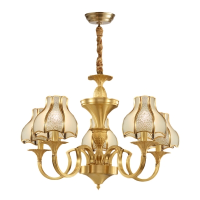 5/6 Bulbs Sandblasted Glass Chandelier Colonial Gold Flower Living Room Pendant Lighting Fixture