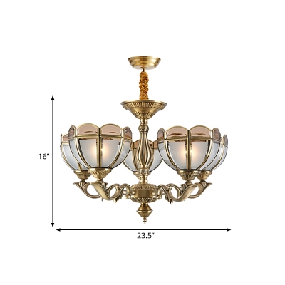 5/9 Heads Dome Chandelier Lighting Colonialist Opal Frosted Glass Hanging Pendant Light in Gold