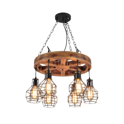 6/8 Lights Living Room Ceiling Chandelier Pendant Farmhouse Black Hanging Fixture with Globe Metal Shade