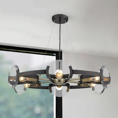 6 Heads Circular Chandelier Lighting Modernist Metal Hanging Light Fixture in Black