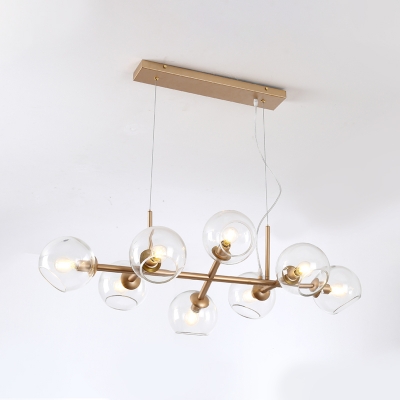 8 Bulbs Dining Room Island Lighting Modern Gold Hanging Ceiling Light with Ball Clear Glass Shade