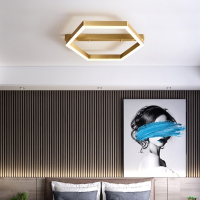 Acrylic Hexagon Ceiling Light Fixture Postmodern LED Flush Light for Bedroom in Gold
