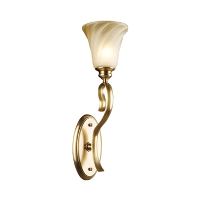 Amber Glass Bell Wall Mount Light Vintage Style 1 Light Dining Room Wall Sconce Lamp in Gold