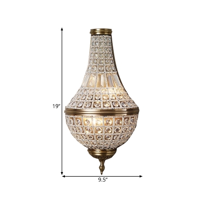 Beaded Crystal Wall Lighting Fixture Traditional 2 Lights Bedroom Sconce Light in Brass