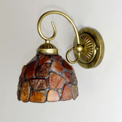 Beige 1 Light Wall Mount Light Fixture Tiffany Style Stone Bell Shaped Sconce for Kitchen