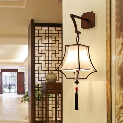 Bell Hallway Sconce Light Chinese Metal 1 Head White Wall Lighting Fixture with Fabric Shade