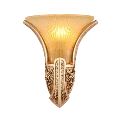 Bell Yellow/Opal Glass Wall Sconce Lighting Vintage Style 1 Light Bedroom Wall Lighting in Silver/Gold/White and Gold