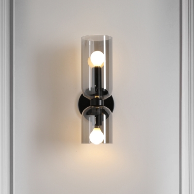 Black Dual Tubular Wall Light Modern Style 2-Bulb Clear Glass Wall Lighting Fixture