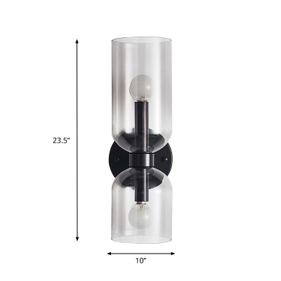 Black Dual Tubular Wall Light Modern Style 2-Bulb Clear Glass Wall Lighting Fixture