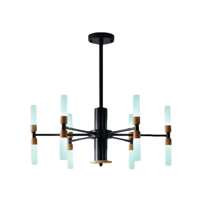 Black Radial Pendant Lamp Modernism Multi Light Indoor Ceiling Chandelier with Linear Glass Shade