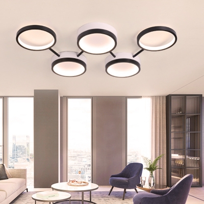 Black Round Ceiling Fixture Contemporary 4/5 Lights Acrylic Flush Mount Lamp in Warm/White Light
