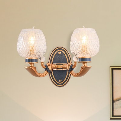 Bowl Bedroom Wall Light Sconce Traditional Clear Prismatic Glass 1/2 Heads Brass Wall Lighting Fixture