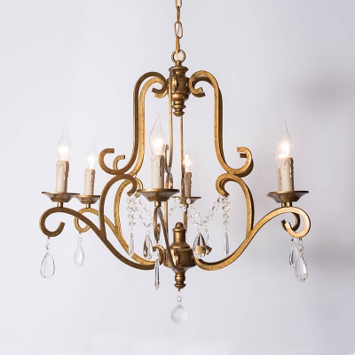 Brass Candlestick Chandelier Lighting Fixture Minimalist 6 Lights Crystal Dining Room Pendant Lamp