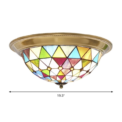 Brass LED Flush Mount Light Fixture Tiffany Style Stained Glass Flushmount Lighting for Bedroom, 15