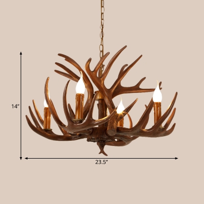 Brown Branch Chandelier Lamp Rustic Resin 4/6/8 Bulbs Restaurant Hanging Light Fixture