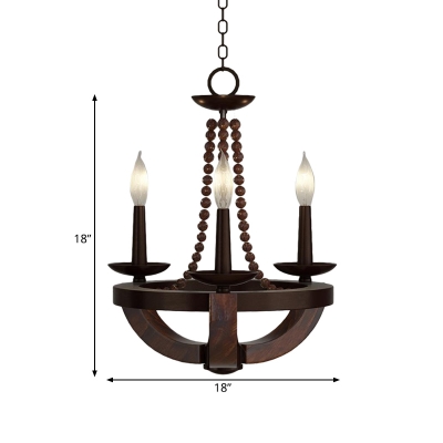 Candle Design Empire Chandelier Light Lodge Style Wooden 3 Lights Dining Room Suspension Lamp in Brown