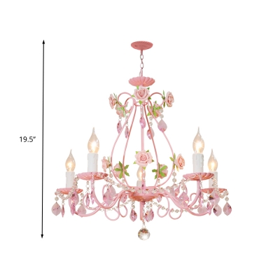 Candle Living Room Ceiling Chandelier Traditional K9 Crystal 3/5/8 Heads Pink Hanging Light Fixture