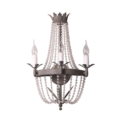 Candle Living Room Sconce Light Traditional Style Wood 3 Lights Grey Wall Mounted Lighting with Crystal Accent