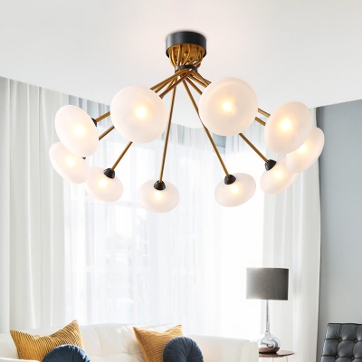Circular Semi Flush Light Modernist Frosted Glass 8/10 Bulbs Ceiling Mounted Fixture in Black-Gold