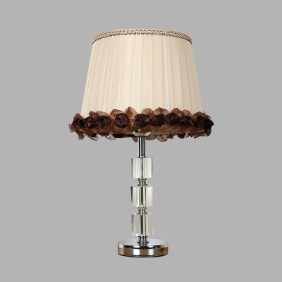 Conical Bedroom Table Light Retro Beveled Crystal Prism Single Light Beige Nightstand Lamp