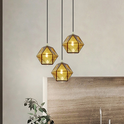 Contemporary Faceted Hanging Lighting Cognac Glass 1 Head Dining Room Ceiling Pendant Light