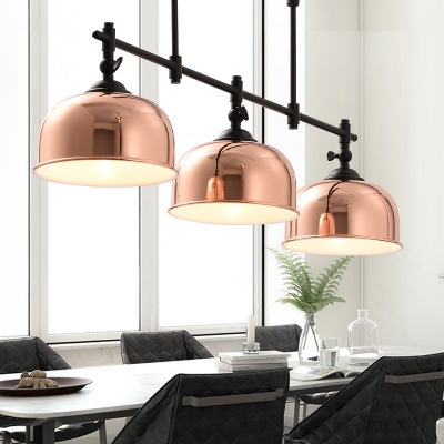 Copper Dome Shade Island Lamp Vintage Stylish 3 Lights Metallic Island Pendant Lighting for Dining Room