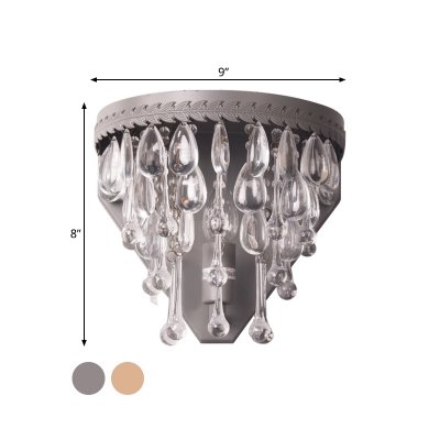Countryside Teardrop Wall Mounted Lamp 1 Light Crystal Sconce Light Fixture in Bronze/Gray for Bedroom
