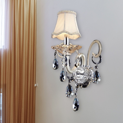 Crystal Flared Wall Mounted Lamp Retro 1/2 Heads Living Room Sconce Light Fixture in Chrome