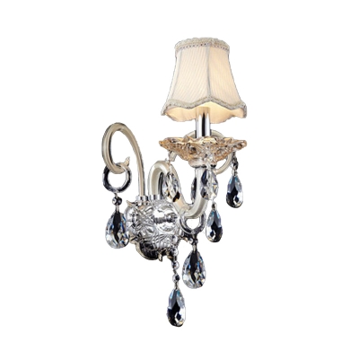 Crystal Flared Wall Mounted Lamp Retro 1/2 Heads Living Room Sconce Light Fixture in Chrome