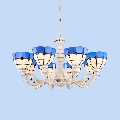 Cut Glass Bowl Chandelier Lamp Tiffany-Style 3/5/6 Lights White Pendant Ceiling Light for Living Room