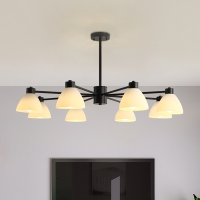 Dome Milk Glass Pendant Light Kit Modern Style 6/8/12 Bulbs Black Finish Chandelier Light Fixture for Dining Room