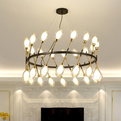 Double Glass Oval Pendant Lighting Modernist Stylish 24/32 Lights Black and Gold Chandelier Light Fixture