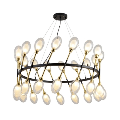 Double Glass Oval Pendant Lighting Modernist Stylish 24/32 Lights Black and Gold Chandelier Light Fixture