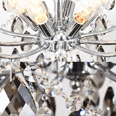 Droplet Chandelier Lighting Contemporary Faceted Crystal 6 Heads Chrome Ceiling Pendant Light