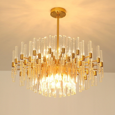 Drum Hanging Light Kit Postmodern Fluted Crystal 8 Heads Dining Room Chandelier Light in Gold