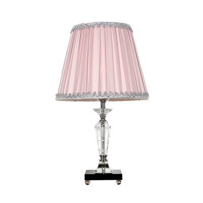Fabric Pink/Blue Table Light Cone Single Bulb Vintage Night Lamp with Faux-Braided Detailing