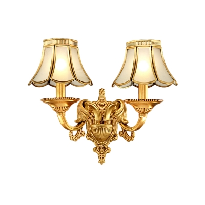 Flared Metal Wall Sconce Traditional 1/2 Bulbs Living Room Wall Lighting Fixture in Brass