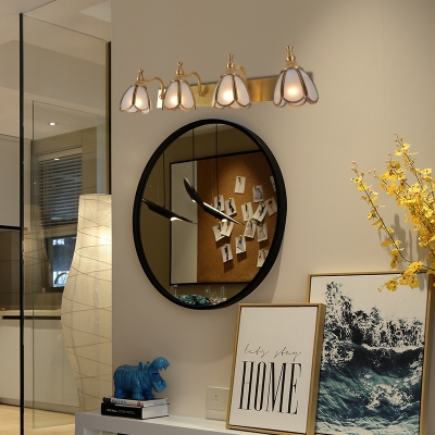 Flower Bathroom Sconce Light Traditional White Glass 1/2/3 Heads Brass Vanity Lighting Fixture