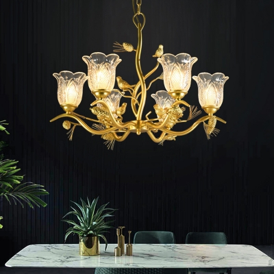 Frosted Glass Petal Chandelier Light Lodge Stylish 6/8 Heads Golden Hanging Lighting for Dining Room
