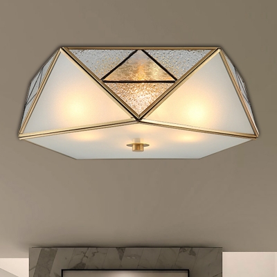 Geometric Curved Frosted Glass Flush Ceiling Light Traditional 4/5 Lights Living Room Flush Mount Lighting in Brass