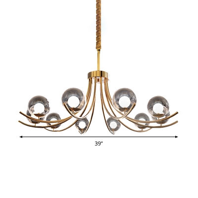 Global Ceiling Chandelier Light Modernist Style Clear Glass 6/8/10 Lights Gold Suspension Light with Curved Arm