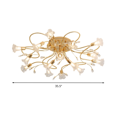 Gold Branch Semi Flush Contemporary 10/15 Heads Cut Crystal Ceiling Mount Light Fixtrue