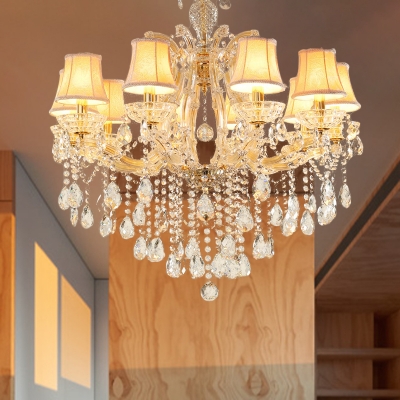 Gold Candle/Cone Chandelier Light Modernism 10 Heads Beveled Glass Crystal Pendant Lighting for Living Room