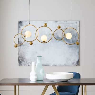 Gold Circle Chandelier Lighting Minimalism 3 Bulbs Metal Pendant Light Fixture for Dining Room