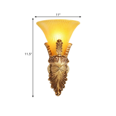 Golden 1 Head Wall Light Fixture Retro Style Resin and Yellow Glass Bell Shade Sconce Light Fixture