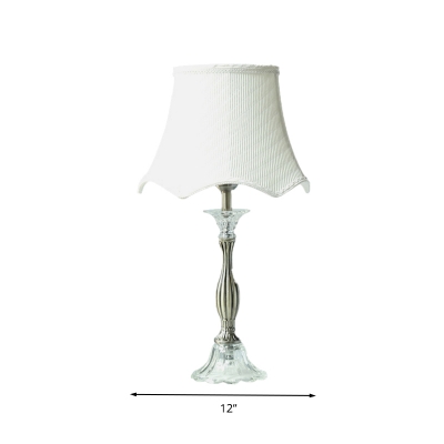 K9 Crystal White Table Light Candlestick Single Bulb Vintage Night Lamp with Flared Fabric Shade