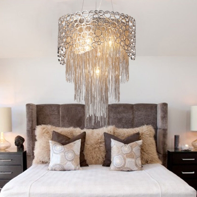 Metal Silver Ceiling Chandelier Tiered 6 Lights Rustic Pendant Light Fixture for Bedroom