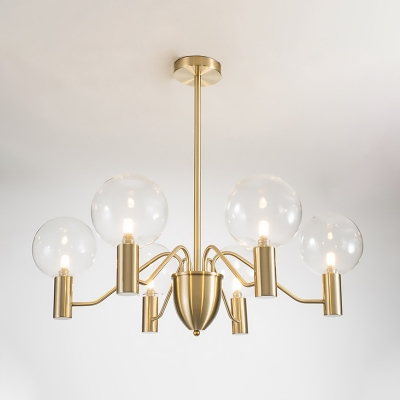 Mini Ball Living Room Chandelier Light Clear Glass 6 Lights Contemporary Down Lighting in Gold