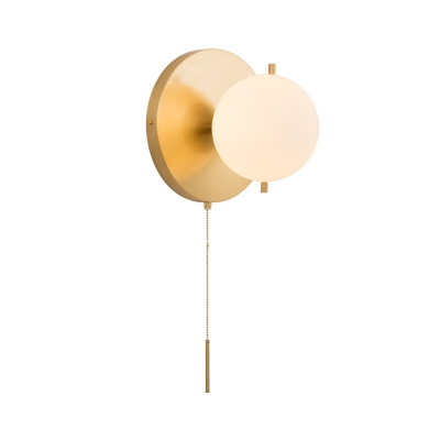 Minimalism 1 Bulb Wall Lamp Gold Ball Sconce Light Fixture with Opal Frosted Glass Shade